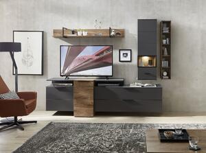 Comoda TV din pal si MDF cu 1 usa, Madeline Havel Oak Cognac / Grafit, l159xA50xH75 cm