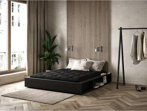 Pat din lemn masiv cu spațiu de depozitare și futon negru Comfort Karup Design, 140 x 200 cm, negru