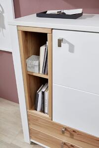 Cabinet hol din pal si MDF cu 2 sertare si 1 usa, Selina Alb / Natur, l73xA41xH106 cm