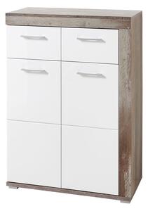 Cabinet din pal si MDF, cu 1 sertar si 2 usi Krone Alb / Natur, l77xA38xH107 cm