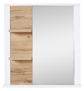 Oglinda decorativa cu 2 etajere din pal si MDF, Selina Alb / Natur, l73xA15xH80 cm