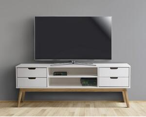 Comodă TV din lemn masiv de pin Marckeric Baku, alb