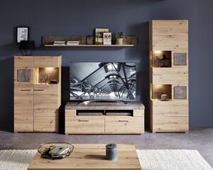 Comoda TV din pal si MDF, cu 2 sertare Skylar Stejar, l140xA47xH51 cm