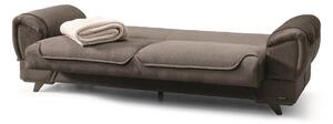 Canapea extensibila cu lada de depozitare, tapitata cu stofa si piele ecologica, 3 locuri Marla Gri K1, l254xA96xH85 cm