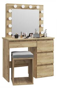 MBMTAR2 - Set Masa toaleta, 94 cm cosmetica machiaj oglinda masuta vanity, oglinda cu LED-uri - Culoare Stejar