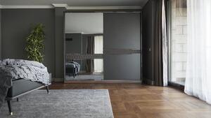 Set Mobila Dormitor din pal, cu pat 200 x 160 cm, 4 piese Diamond Negru / Grafit