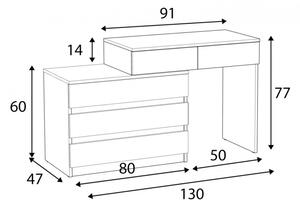 MBBIA3 - Birou stanga/dreapta, 115/130 cm, masa de calculator drept sau pe colt cu 5 sertare, office - Alb