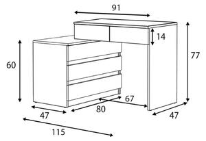 MBBIAR3 - Birou stanga/dreapta, 115/130 cm, masa de calculator drept sau pe colt cu 5 sertare, office - Stejar