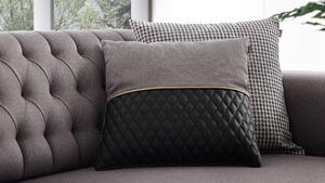 Canapea tapitata cu stofa si piele ecologica, 3 locuri, cu functie sleep pentru 1 persoana Diamond Gri inchis / Negru, l227xA92xH78 cm