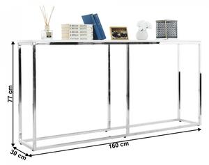 Măsuţă, masă tip consolă în stil industrial, alb și crom, 160x30x77 cm - TP286501