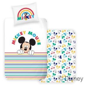 Lenjerie de pat Mickey Mouse (dungi colorate) pentru copii