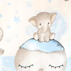 Lenjerie pătuț bebeluși cu elefant (albastră, lună)