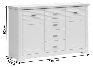 Comodă cu 4 sertare și 2 dulapuri, albă, 148x40x92 cm - TP303523