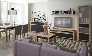 Măsuţă, masă, comodă TV, stejar și negru - TP303656