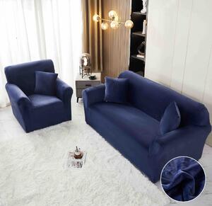 Husa elastica si catifelata pentru canapea 3 locuri + fata perna, culoare Albastru