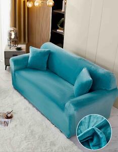 Husa elastica si catifelata pentru canapea 3 locuri + fata perna, culoare Turcoaz
