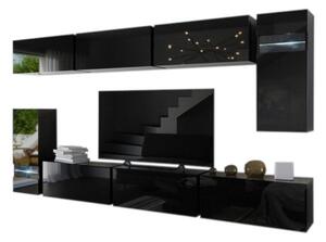 Mobilă sufragerie ELPASO 3 + LED, negru/negru luciu