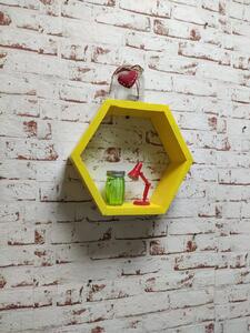 Raft de perete din lemn in forma hexagonala Carnival mic galben