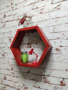 Raft de perete din lemn in forma hexagonala Carnival mic rosu