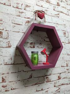 Raft de perete din lemn in forma hexagonala Carnival mic magenta