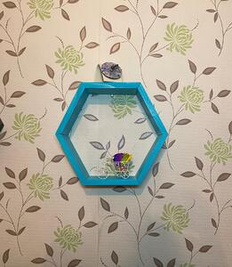 Raft de perete din lemn, in forma hexagonala, tip fagure, Carnival Mic, turquoise