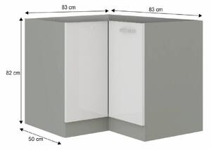 KONDELA Cabinet inferior, alb extra lucios/gri, PRADO 90/90 DN BB