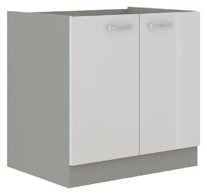 KONDELA Cabinet inferior, alb extra lucios/gri, PRADO 80 D 2F BB