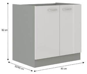 KONDELA Cabinet inferior, alb extra lucios/gri, PRADO 80 D 2F BB