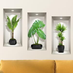 Set 3 autocolante 3D pentru perete Ambiance Green Plants