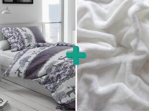 2x lenjerie de pat din microplus CHRISTMAS RENEER gri + cearsaf din microplus SOFT 180x200 cm alb