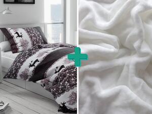 Lenjerie de pat din microplus CHRISTMAS RENEER maro + cearceaf din microplus SOFT 90x200 cm alb