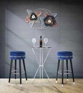 Scaun de bar tapitat cu stofa si picioare din lemn Paris Velvet Albastru / Negru / Argintiu, Ø35xH74 cm