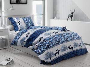Lenjerie de pat din microplus CHRISTMAS REINDEER albastru + cearceaf din microplus SOFT 90x200 cm alb