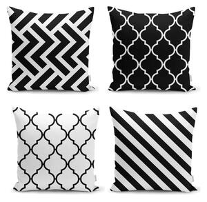 Set 4 fețe de pernă Minimalist Cushion Covers BW Graphic Patterns, 45 x 45 cm