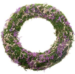 Coroană de mușchi cu flori uscate, violet, 30 x 7 cm