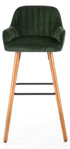 Scaun de bar tapitat cu stofa, cu picioare din lemn Hoku-93 Verde inchis / Nuc, l47xA49xH98 cm