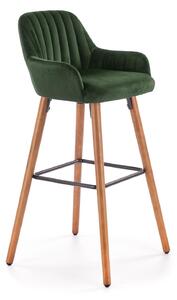 Scaun de bar tapitat cu stofa, cu picioare din lemn Hoku-93 Verde inchis / Nuc, l47xA49xH98 cm