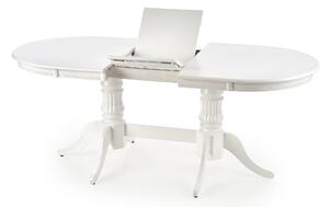 Set masa extensibila din lemn si MDF Josette Alb + 4 scaune din lemn de fag tapitate cu stofa Verity Alb / Gri, L150-190xl90xH77 cm