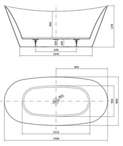 Cada baie freestanding Cersanit Inverto, 170 x 80 cm, ovala, alb lucios