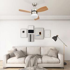Ventilator tavan cu iluminare/telecomandă, maro deschis, 76 cm