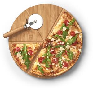 Set platou de servire din bambus cu taietor Pizza Natural, Ø32xH1,5 cm