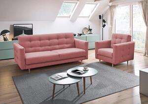 KONDELA Canapea tapiţată cu 3-locuri, material textil roz învechit, AMEDIA