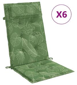 Perne de scaun spătar înalt, 6 buc, model frunze, textil Oxford