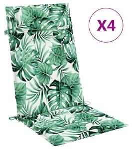 Perne de scaun spătar înalt, 4 buc, model frunze, textil Oxford
