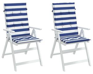 Perne de scaun spătar înalt, 2 buc. dungi albastre&albe, textil