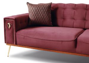 Canapea tapitata cu stofa, 3 locuri, cu functie sleep pentru 1 persoana Pietro Burgundy K1, l226xA95xH84 cm