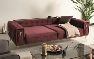 Canapea tapitata cu stofa, 3 locuri, cu functie sleep pentru 1 persoana Pietro Burgundy K1, l226xA95xH84 cm