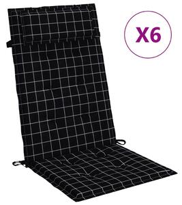 Perne scaun spătar înalt 6 buc., negru carouri, textil oxford