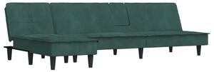 Canapea extensibilă în formă de L verde 255x140x70 cm catifea
