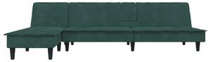 Canapea extensibilă în formă de L verde 255x140x70 cm catifea